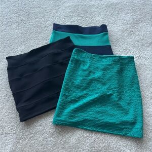 3 brand new unworn BUNDLE DEAL Forever 21 Black and Teal Pencil Skirt Trio